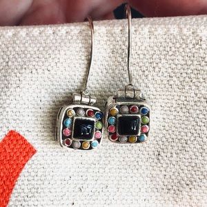 Multicoloured enamel Sterling Silver square earrings